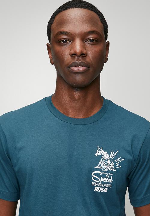 Replay - Miami Print T-Shirt - Petrol Blue