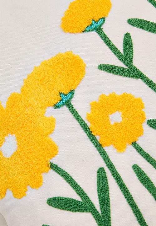 Pop Candy - Tufted yellow daisy garden cushion - white/multi