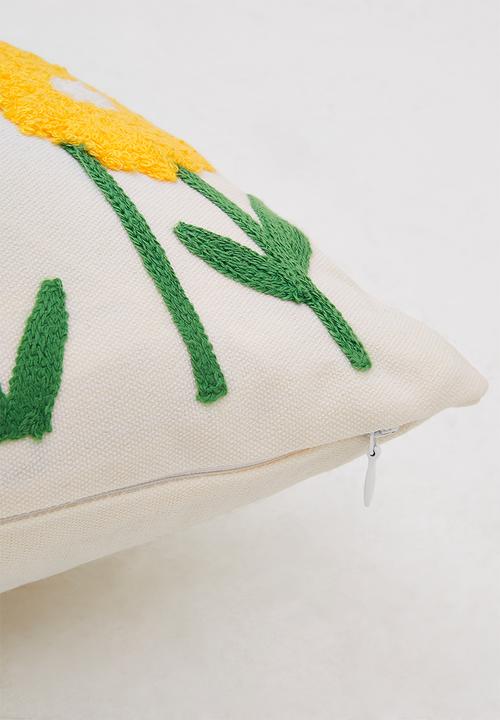 Pop Candy - Tufted yellow daisy garden cushion - white/multi