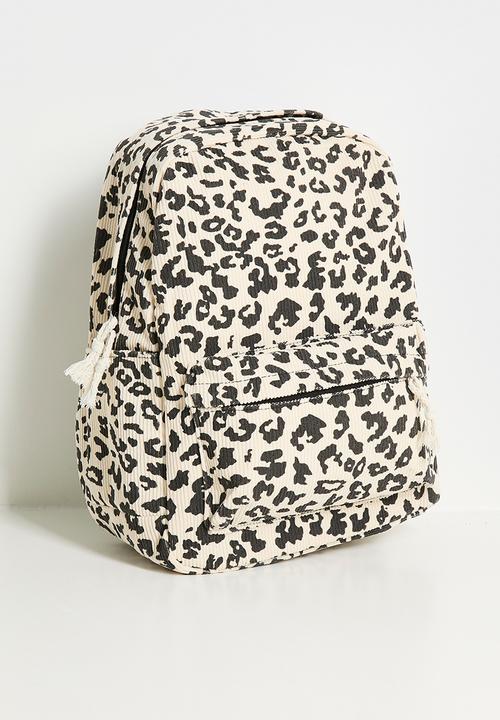 Pop Candy - Leopard print corduroy backpack - cream