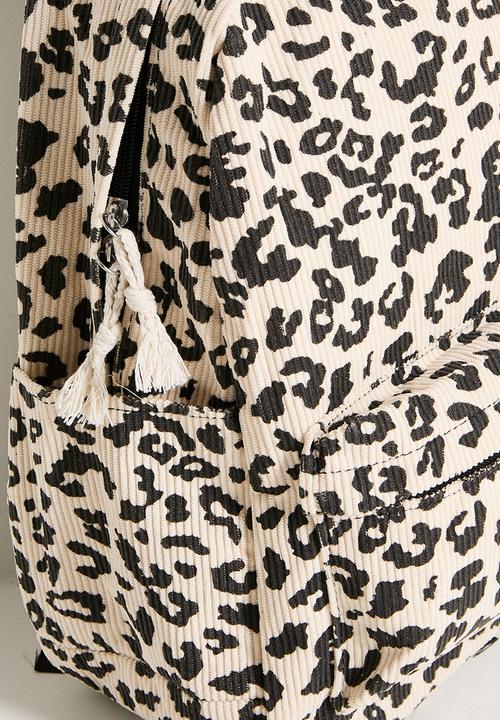 Pop Candy - Leopard print corduroy backpack - cream