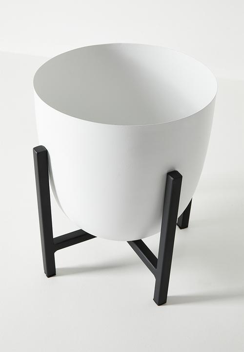 Sixth Floor - Standing Iron Planter - White & Black