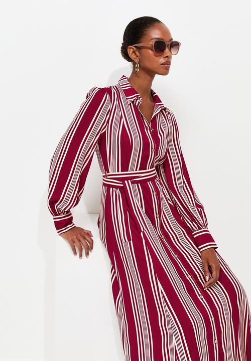 New Look - Emma Stripe Shirt Midi Dress - Red