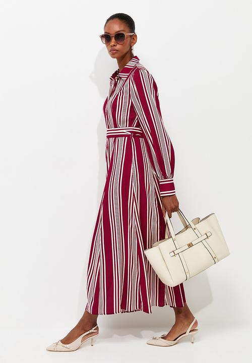 New Look - Emma Stripe Shirt Midi Dress - Red