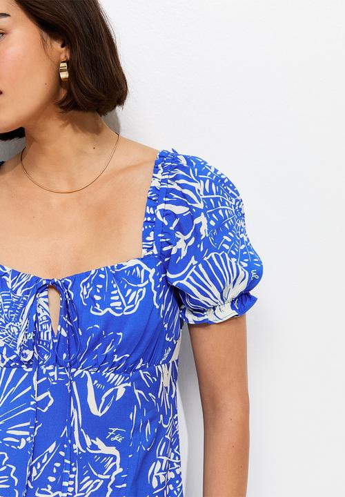 New Look - Sketchy coral twist front midi dress - blue