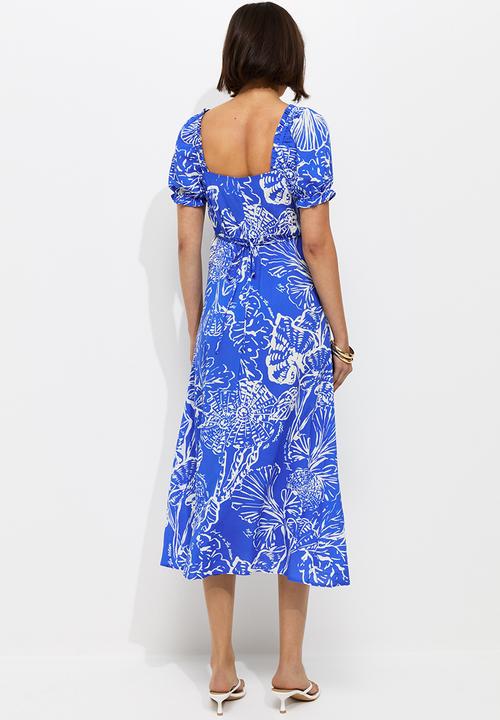 New Look - Sketchy coral twist front midi dress - blue