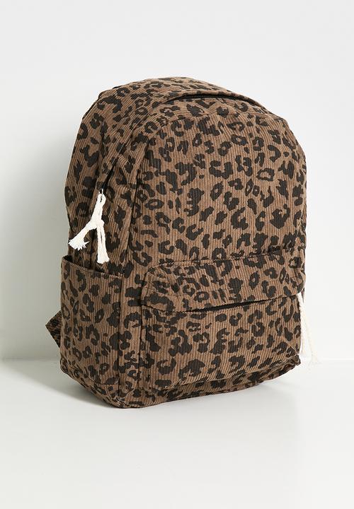 Pop Candy - Leopard print corduroy backpack - brown