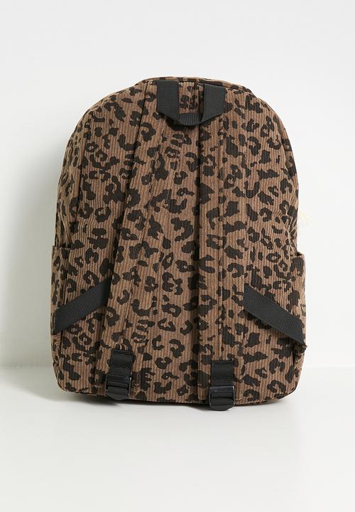 Pop Candy - Leopard print corduroy backpack - brown