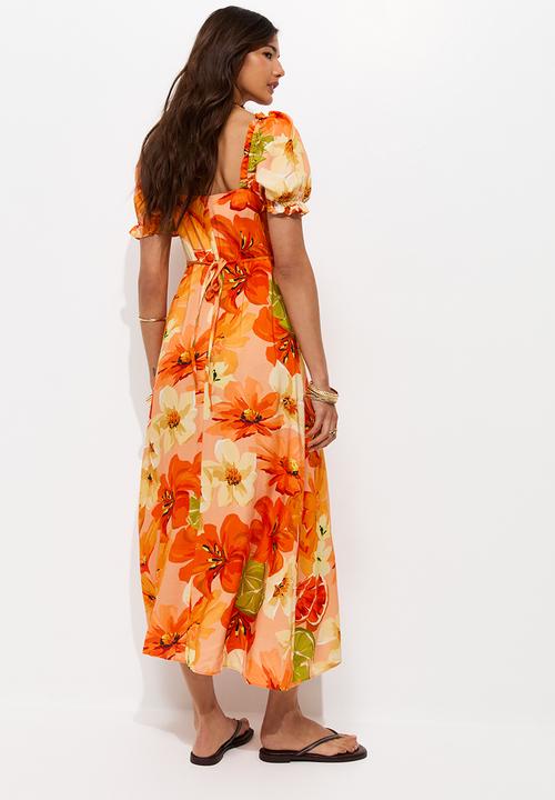 New Look - Sally fruit twist front midi - orange