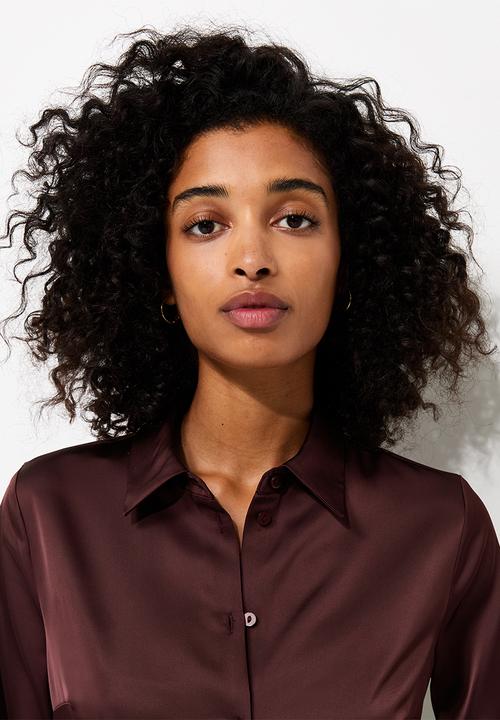 New Look - K Santana Waisted Satin Shirt - Brown