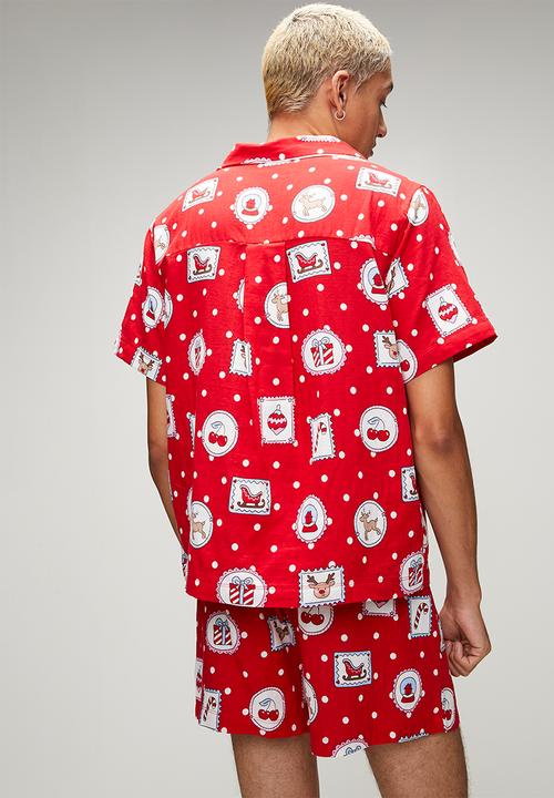 Cotton On - Adults Woven Family Xmas Pj Set-Varsity Red/Rudolph Spot