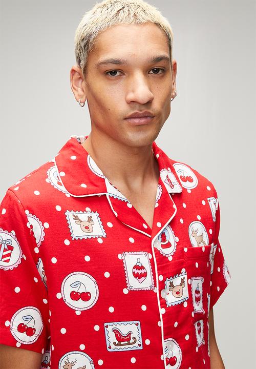 Cotton On - Adults Woven Family Xmas Pj Set-Varsity Red/Rudolph Spot
