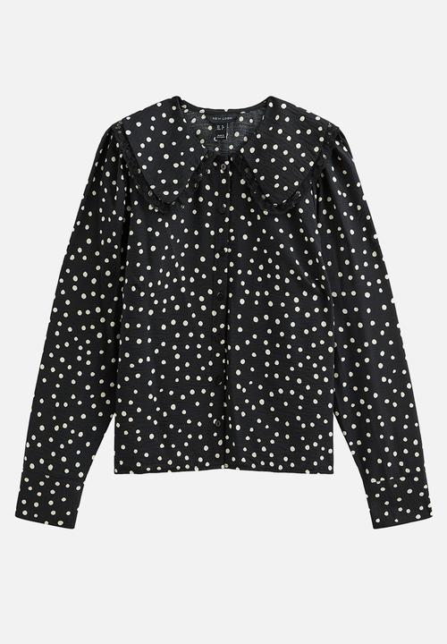 New Look - Betsy Frill Lace Collar Shirt - Black