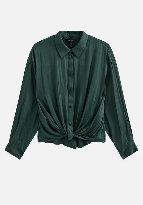New Look - K Sue Satin Twist Shirt - Pine Green