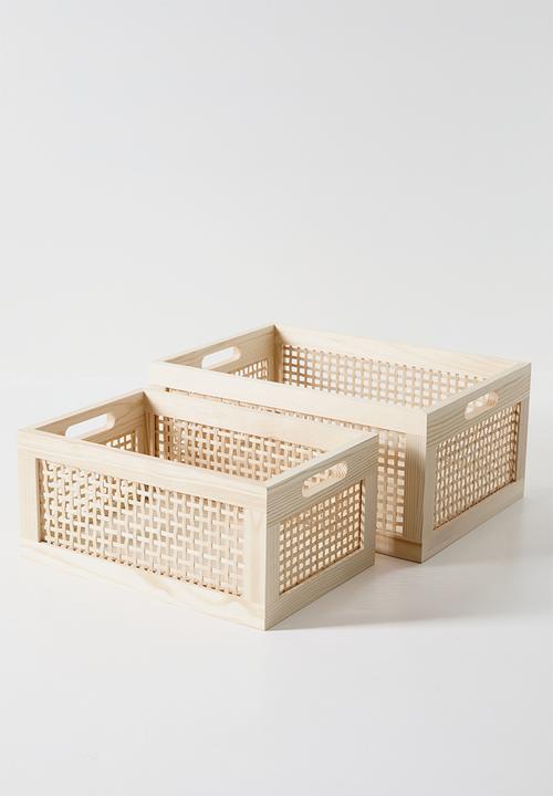 Pop Candy - Small rattan detail storage box - light beige