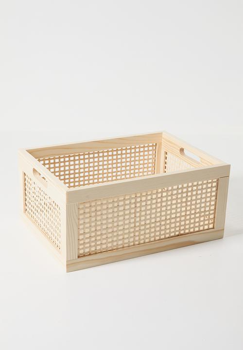 Pop Candy - Medium rattan detail storage box - light beige