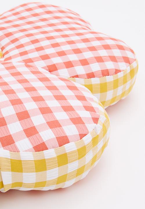 Pop Candy - Gingham flower-shaped cushion - red/yellow