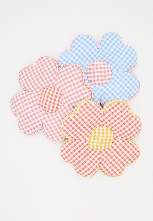 Pop Candy - Gingham flower-shaped cushion - red/yellow