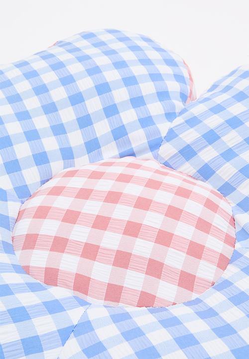 Pop Candy - Gingham flower-shaped cushion - blue/pink