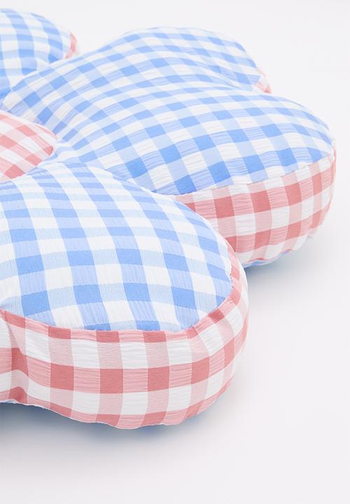 Pop Candy - Gingham flower-shaped cushion - blue/pink