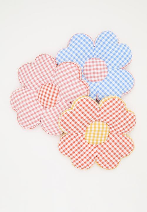 Pop Candy - Gingham flower-shaped cushion - blue/pink