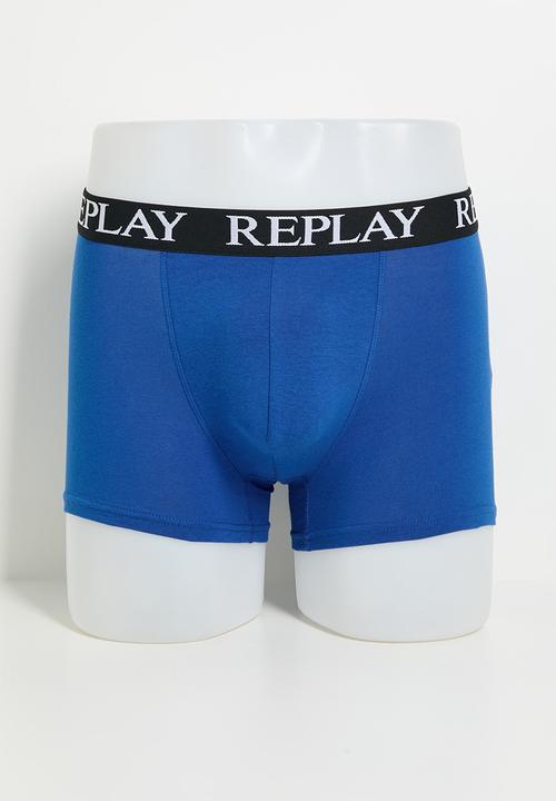 Replay - 3Pk Basic Cuff Logo Boxer  - Blue Multi