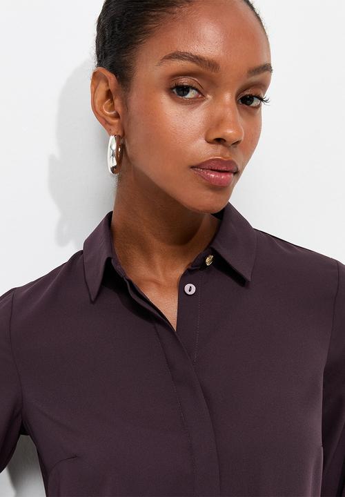 New Look - K Claire Plain Ls Shirt - Burgundy
