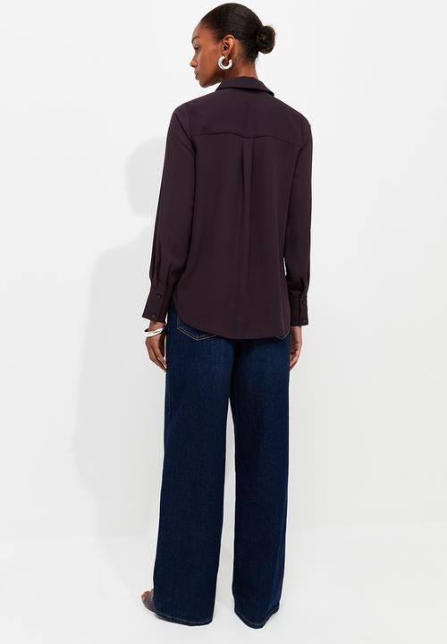 New Look - K Claire Plain Ls Shirt - Burgundy