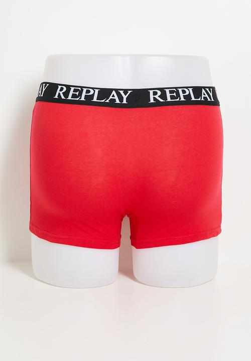 Replay - 3Pk Basic Cuff Logo Boxer  - Red Multi