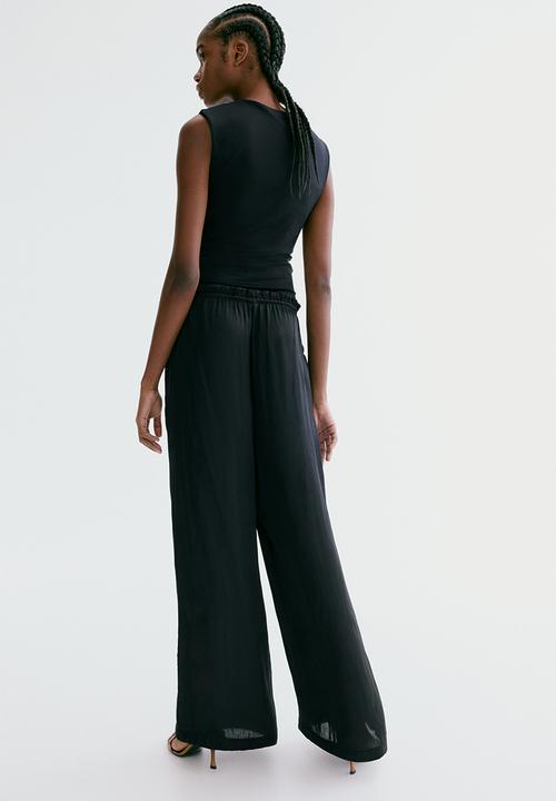 H&M - Satin drawstring trousers - black