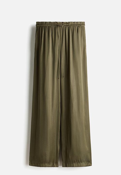 H&M - Satin drawstring trousers - dark khaki green