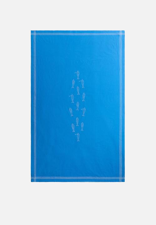 H&M - Embroidery-motif linen-blend tablecloth - blue/fish