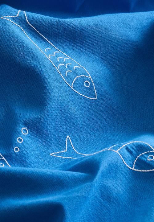 H&M - Embroidery-motif linen-blend tablecloth - blue/fish