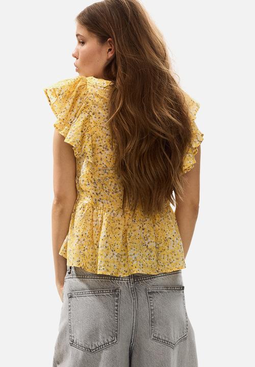 H&M - Frill-trimmed cotton top - yellow/floral
