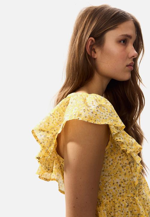 H&M - Frill-trimmed cotton top - yellow/floral
