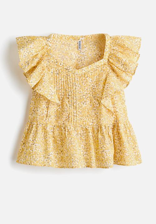H&M - Frill-trimmed cotton top - yellow/floral