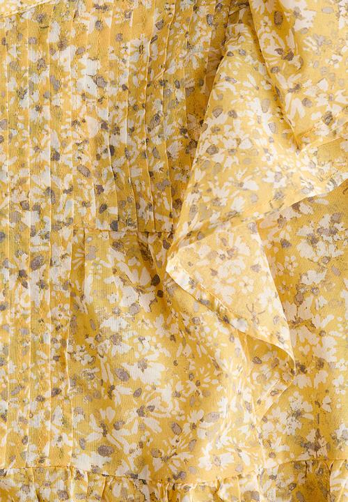 H&M - Frill-trimmed cotton top - yellow/floral