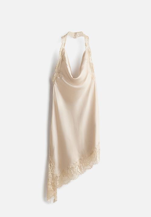 H&M - Satin halterneck dress - light beige