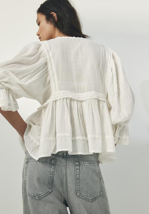 H&M - Lace-trimmed cotton blouse - white