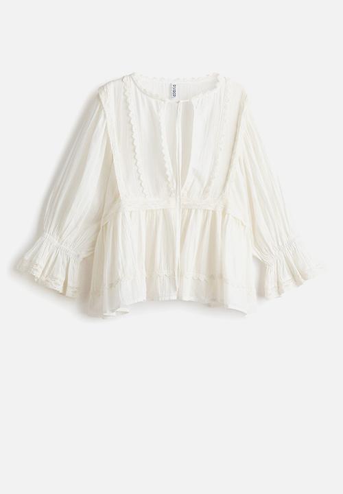 H&M - Lace-trimmed cotton blouse - white