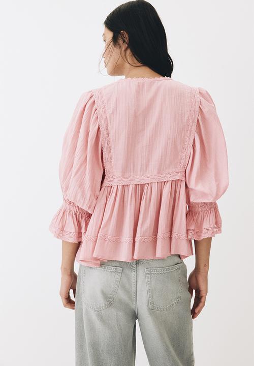H&M - Lace-trimmed cotton blouse - pink