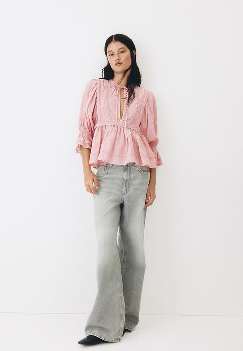 H&M - Lace-trimmed cotton blouse - pink
