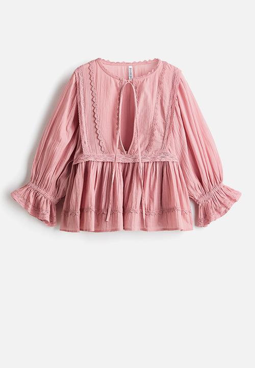 H&M - Lace-trimmed cotton blouse - pink