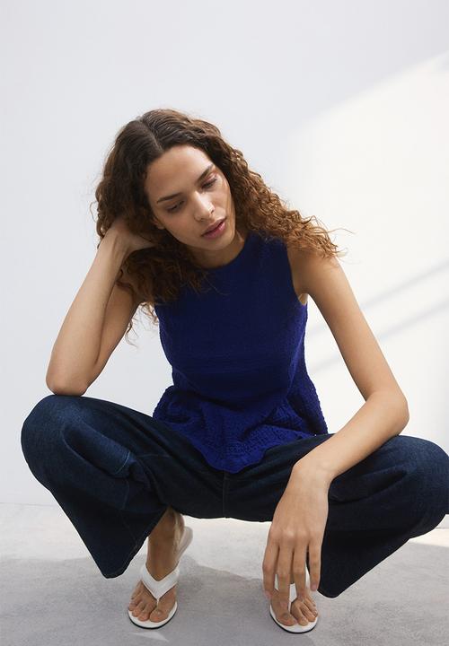 H&M - Pointelle-knit peplum top - bright blue