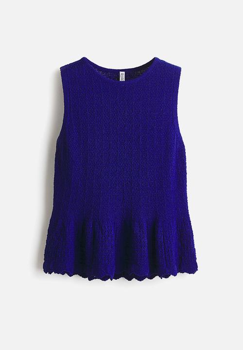 H&M - Pointelle-knit peplum top - bright blue