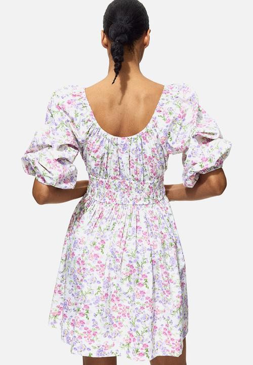 H&M - Flared-skirt cotton dress - white/floral