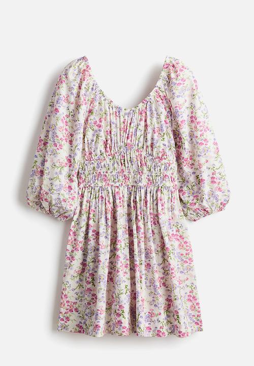 H&M - Flared-skirt cotton dress - white/floral