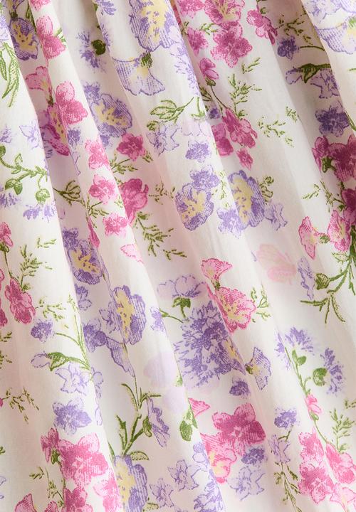 H&M - Flared-skirt cotton dress - white/floral