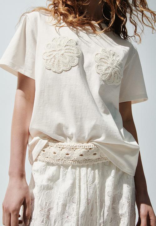H&M - Appliquéd T-shirt - cream