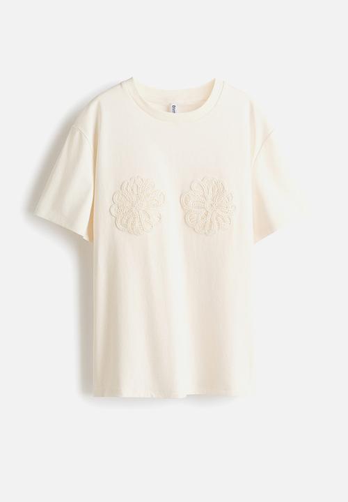H&M - Appliquéd T-shirt - cream